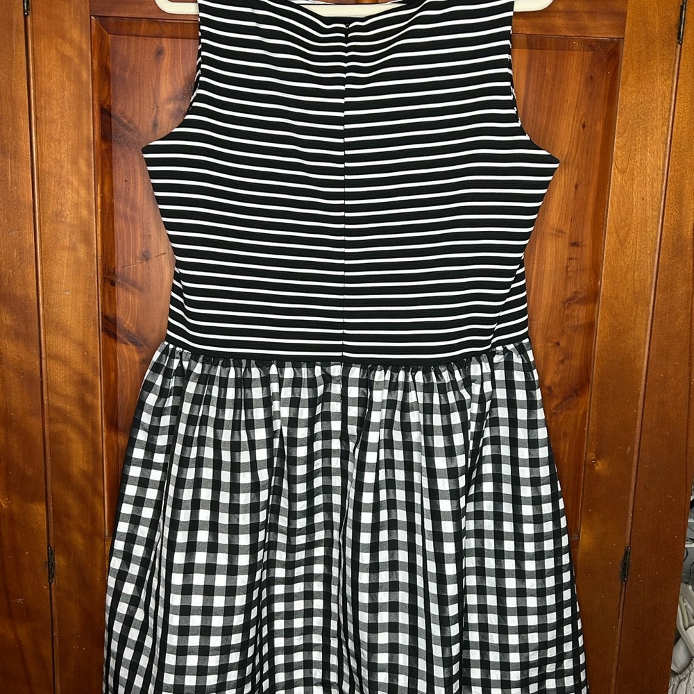 Taylor Woman Black and White Striped & Gingham Checkered Midi Dress Retro - Picture 11 of 16